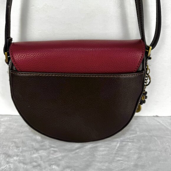 Chala Puppy Paw Print Half Moon Purse Faux Leather Red Brown Crossbody Keychain - Picture 7 of 16